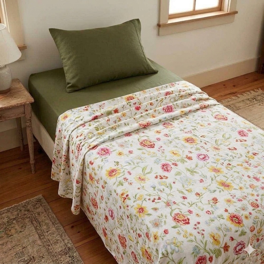 70s Peqout Peony Floral Cottagecore Spring Bouquet Twin Flat Sheet